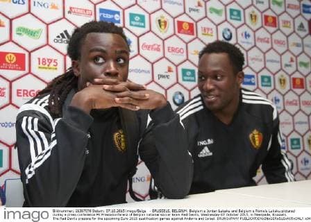 - BRUSSELS, BELGIUM: Belgium s Jordan Lukaku and Belgium s Romelu Lukaku pictured during a press conference PK Pressekonferenz of Belgian national soccer team Red Devils, Wednesday 07 October 2015, in Neerpede, Brussels. The Red Devils prepare for the upcoming Euro 2016 qualification games against Andorra and Israel. BRUNOxFAHY  x04716170x