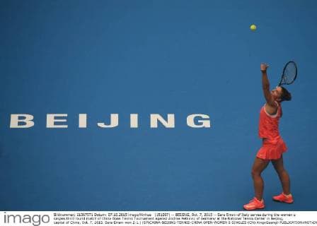 (151007) -- BEIJING, Oct. 7, 2015 -- Sara Errani of Italy serves during the women s singles third round match of China Open Tennis Tournament against Andrea Petkovic of Germany at the National Tennis Center in Beijing, capital of China, Oct. 7, 2015. Sara Errani won 2-1.) (SP)CHINA-BEIJING-TENNIS-CHINA OPEN-WOMEN S SINGLES (CN) XingxGuangli 
