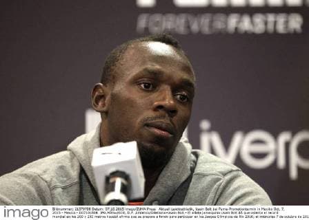 Aktuell Leichtathletik, Usain Bolt bei Puma-Promotiontermin in Mexiko Oct. 7, 2015 - Mexico - D07101504. JPG.MÃ‰XICO, D.F. Athletics Atletismo-Usain Bolt.- El atleta jamaiquino Usain Bolt âÄ que ostenta el record mundial en los 100 y 200 metros lisosâÄ afirma que se prepara a fondo para participar en los Juegos Olímpicos de Río 2016; el miércoles 7 de octubre de 2015 durante la presentación de una campaña promocional en una tienda departamental en Polanco, al poniente de la Ciudad de México. Foto: Agencia EL UNIVERSAL Usain Bolt Visits Mexico City  - ZUMAu78_
