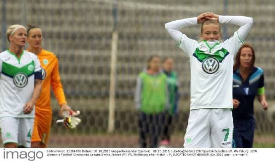 08.10.2015 Subotica(Serbia) ZFK Spartak Subotica-VfL Wolfsburg UEFA Women s Football Champions League Synne Jensen (R) VfL Wolfsburg after match : 