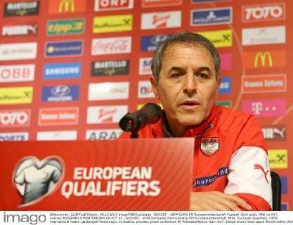 SOCCER - UEFA EURO EM Europameisterschaft Fussball 2016 quali, MNE vs AUT, preview PODGORICA,MONTENEGRO,08.OCT.15 - SOCCER - UEFA European Championship EM Europameisterschaft 2016, European Qualifiers, OEFB international match Länderspiel Montenegro vs Austria, preview, press conference PK Pressekonferenz team AUT. Image shows head coach Marcel Koller (AUT). GEPAxpictures xChristianxOrt