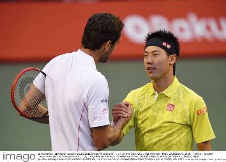 (L-R) Marin Cilic (CRO), Kei Nishikori (JPN), OCTOBER 9, 2015 - Tennis : Rakuten Japan Open Tennis Championships 2015, the Quarterfinal match between Marin Cilic 1-2 Kei Nishikori at Ariake Coliseum, Tokyo, Japan. NoxThirdxPartyxSales  (dlra010908)