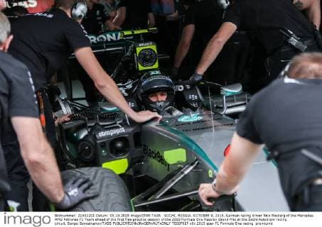 SOCHI, RUSSIA. OCTOBER 9, 2015. German racing driver Nico Rosberg of the Mercedes AMG Petronas F1 Team ahead of the first free practice session of the 2015 Formula One Russian Grand Prix at the Sochi Autodrom racing circuit. Sergei Savostyanov TASS  TS00F6EF