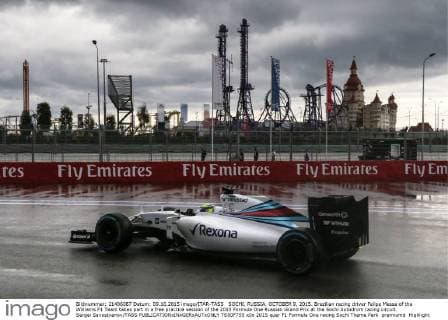 SOCHI, RUSSIA. OCTOBER 9, 2015. Brazilian racing driver Felipe Massa of the Williams F1 Team takes part in a free practice session of the 2015 Formula One Russian Grand Prix at the Sochi Autodrom racing circuit. Sergei Savostyanov TASS  TS00F755