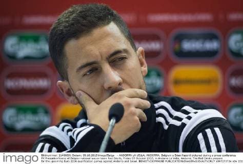 - ANDORRA LA VELLA, ANDORRA: Belgium s Eden Hazard pictured during a press conference PK Pressekonferenz of Belgian national soccer team Red Devils, Friday 09 October 2015, in Andorra La Vella, Andorra. The Red Devils prepare for the upcoming Euro 2016 qualification games against Andorra and Israel. BENOITxDOPPAGNE  x04717373x