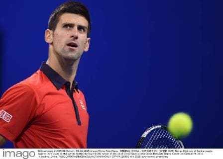 BEIJING, CHINA - OCTOBER 09: (CHINA OUT) Novak Djokovic of Serbia reacts against John Isner of the United States during the day seven of the 2015 China Open at the China National Tennis Center on October 9, 2015 in Beijing, China.  CFP474116862 