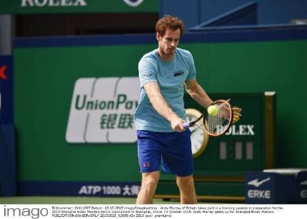 Andy Murray of Britain takes part in a training session in preparation for the 2015 Shanghai Rolex Masters tennis tournament in Shanghai, China, 10 October 2015. Andy Murray gears up for Shanghai Rolex Masters  20151010_62698