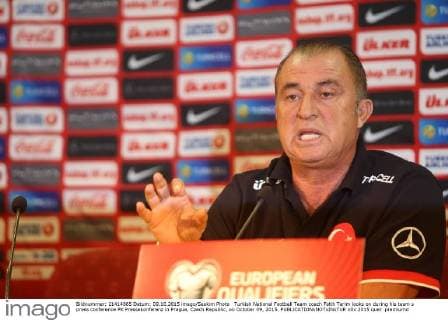 Turkish National Football Team coach Fatih Terim looks on during his team s press conference PK Pressekonferenz in Prague, Czech Republic, on October 09, 2015. 