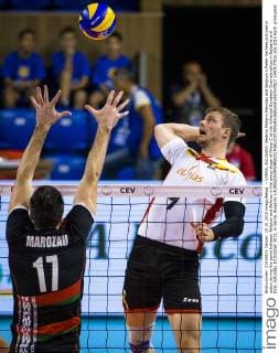 - VARNA, BULGARIA: Belarus Maksim Marozau and Belgium s Pieter Verhees pictured in action during the game between Belgium and Belarus in the group stage of Group C at the Volleybal European Championships in Bulgaria and Italy, Saturday 10 October 2015, in Varna, Bulgaria. LAURIExDIEFFEMBACQ  x04717782x