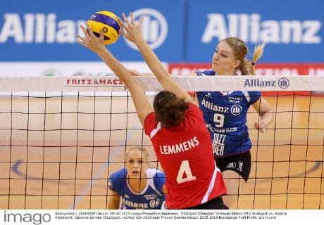 Stuttgart Volleyball Testspiel Allianz MTV Stuttgart vs. Asterix Kieldrecht, Caroline Jarmoc (Stuttgart, rechts)