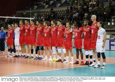 Aktuell Volleyball, EM, Frankreich - Estland Oct. 10, 2015 - Turin, Italy - the france team before the european championships man match between france and estonia at palavela on october 10, 2015 in torino, italy. Euro Volley: Francia v Estonia  - ZUMAn230