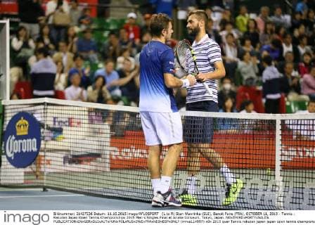 (L to R) Stan Wawrinka (SUI), Benoit Paire (FRA), OCTOBER 11, 2015 - Tennis : Rakuten Japan Open Tennis Championships 2015 Men s Singles Final at Ariake Coliseum, Tokyo, Japan. NOxTHIRDxPARTYxSALES.  (mrva114997)