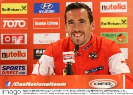 SOCCER - UEFA EURO EM Europameisterschaft Fussball 2016 quali, AUT vs LIE VIENNA,AUSTRIA,11.OCT.15 - SOCCER - UEFA European Championship EM Europameisterschaft 2016, European Qualifiers, OEFB international match Länderspiel Austria vs Liechtenstein, preview, press conference PK Pressekonferenz team AUT. Image shows Christian Fuchs (AUT). GEPAxpictures xChristianxOrt