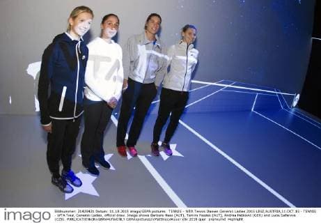 TENNIS - WTA Tennis Damen Generali Ladies 2015 LINZ,AUSTRIA,11.OCT.15 - TENNIS - WTA Tour, Generali Ladies, official draw. Image shows Barbara Haas (AUT), Tamira Paszek (AUT), Andrea Petkovic (GER) and Lucie Safarova (CZE). GEPAxpictures xMatthiasxHauer