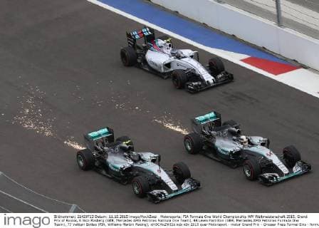 Motorsports: FIA Formula One World Championship WM Weltmeisterschaft 2015, Grand Prix of Russia, 6 Nico Rosberg (GER, Mercedes AMG Petronas Formula One Team), 44 Lewis Hamilton (GBR, Mercedes AMG Petronas Formula One Team), 77 Valtteri Bottas (FIN, Williams Martini Racing), xHOCHxZWEIx