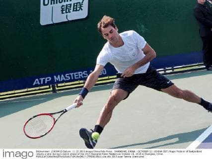 SHANGHAI, CHINA - OCTOBER 11: (CHINA OUT) Roger Federer of Switzerland returns a shot during a match ahead of the 2015 Shanghai Rolex Masters on October 11, 2015 in Shanghai, China.  CFP66018611 