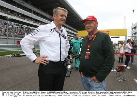 Motorsports: FIA Formula One World Championship WM Weltmeisterschaft 2015, Grand Prix of Russia, Prof. Dr. Thomas Weber (Member of the Board of Management of Daimler AG), Niki Lauda (AUT, Mercedes AMG Petronas F1 Team), xHOCHxZWEIx