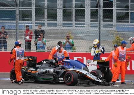 Motorsports: FIA Formula One World Championship WM Weltmeisterschaft 2015, Grand Prix of Russia, 27 Nico Hulkenberg (GER, Sahara Force India F1 Team), 9 Marcus Ericsson (SWE, Sauber F1 Team), xHOCHxZWEIx