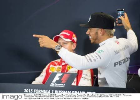Russian Grand Prix, Sochi 08 - 11 October 2015 11.10.2015 - Race, press conference PK Pressekonferenz Sebastian Vettel (GER) Scuderia Ferrari SF15-T and Lewis Hamilton (GBR) Mercedes AMG F1 W06 