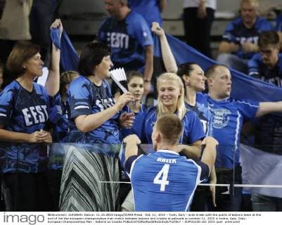 Oct. 11, 2015 - Turin, Italy - ardo kreek with the public of estonia team at the end of the the european championships man match between estonia and croatia at palavela on october 11, 2015 in torino, italy. Italy: European Championships Man - Estonia vs Croatia  - ZUMAn230