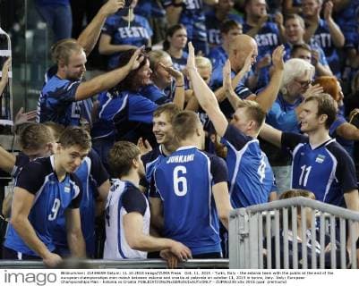 Oct. 11, 2015 - Turin, Italy - the estonia team with the public at the end of the european championships man match between estonia and croatia at palavela on october 11, 2015 in torino, italy. Italy: European Championships Man - Estonia vs Croatia  - ZUMAn230