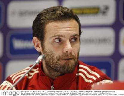 Oct. 11, 2015 - Kiev, Ukraine - Spain players JUAN MATA answers questions of journalists during a press conference PK Pressekonferenz in Kiev, Ukraine, 11 October 2015. Spain will face Ukraine in the UEFA EURO EM Europameisterschaft Fussball 2016 qualifying, group C, soccer match on 12 October 2015 at the Olimpiyskyi stadium in Kiev. SOCCER 2015 - Spain vs Ukraine,UEFA EURO 2016 QUALIFICATION - ZUMAg194