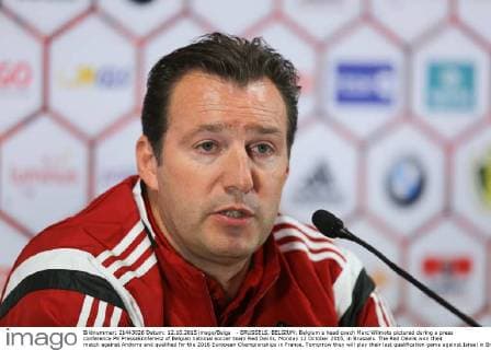 - BRUSSELS, BELGIUM: Belgium s head coach Marc Wilmots pictured during a press conference PK Pressekonferenz of Belgian national soccer team Red Devils, Monday 12 October 2015, in Brussels. The Red Devils won their match against Andorra and qualified for the 2016 European Championships in France. Tomorrow they will play their last qualification game against Israel in Brussels. BRUNOxFAHY  x04719171x