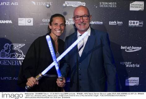 TENNIS - WTA Tennis Damen Generali Ladies 2015 LINZ,AUSTRIA,12.OCT.15 - TENNIS - WTA Tour, Generali Ladies, players party. Image shows Roberta Vinci (ITA) and Stefan Giegler. GEPAxpictures xMatthiasxHauer