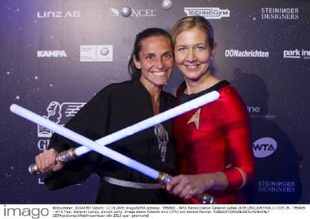 TENNIS - WTA Tennis Damen Generali Ladies 2015 LINZ,AUSTRIA,12.OCT.15 - TENNIS - WTA Tour, Generali Ladies, players party. Image shows Roberta Vinci (ITA) and Sandra Reichel. GEPAxpictures xMatthiasxHauer