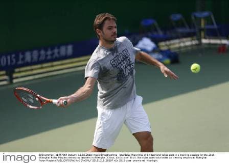 Stanislas Wawrinka of Switzerland takes part in a training session for the 2015 Shanghai Rolex Masters tennis tournament in Shanghai, China, 13 October 2015. Stanislas Wawrinka heats up training session at Shanghai Rolex Masters  20151013_30997