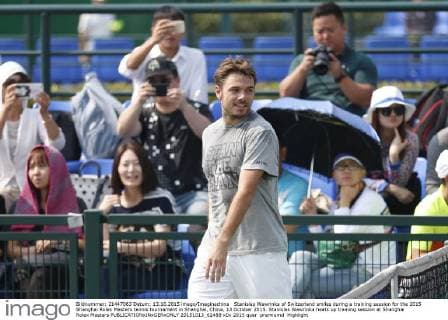 Stanislas Wawrinka of Switzerland smiles during a training session for the 2015 Shanghai Rolex Masters tennis tournament in Shanghai, China, 13 October 2015. Stanislas Wawrinka heats up training session at Shanghai Rolex Masters  20151013_62488