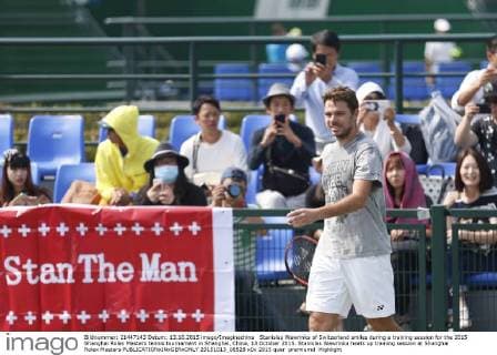 Stanislas Wawrinka of Switzerland smiles during a training session for the 2015 Shanghai Rolex Masters tennis tournament in Shanghai, China, 13 October 2015. Stanislas Wawrinka heats up training session at Shanghai Rolex Masters  20151013_08528