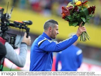 Aktuell Fußball, Nationalteam Liechtenstein, Mario Frick nimmt nach 22 Jahren Abschied SOCCER - UEFA EURO EM Europameisterschaft Fussball 2016 quali, AUT vs LIE VIENNA,AUSTRIA,12.OCT.15 - SOCCER - UEFA European Championship EM Europameisterschaft 2016, European Qualifiers, OEFB international match Länderspiel Austria vs Liechtenstein. Image shows Mario Frick (LIE). GEPAxpictures xPatrickxLeuk