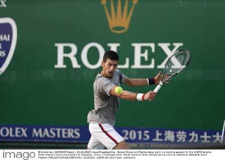Novak Djokovic of Serbia takes part in a training session for the 2015 Shanghai Rolex Masters tennis tournament in Shanghai, China, 13 October 2015. Novak Djokovic feels relaxed during training session at Shanghai Rolex Masters  20151013_11898