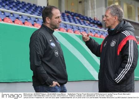 Heidenheim Trainer Frank Schmidt (1.FC Heidenheim) rechts Trainer Frank Wormuth ( Deutschland ) Mercedes-Benz Elite Cup U20, Deutschland vs. England, Fussball, U20 Laenderspiel, 13.10.2015, Copyright: Langer Eibner-Pressefoto EP_HLR