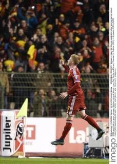 - BRUSSELS, BELGIUM: Belgium s Kevin De Bruyne celebrates after scoring during a Euro 2016 qualification game between Belgian national soccer team Red Devils and Israel, Tuesday 13 October 2015, in Brussels. DIRKxWAEM  x04720220x