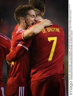 - BRUSSELS, BELGIUM: Belgium s Dries Mertens and Belgium s Kevin De Bruyne celebrate during a Euro 2016 qualification game between Belgian national soccer team Red Devils and Israel, Tuesday 13 October 2015, in Brussels. VIRGINIExLEFOUR  x04720245x