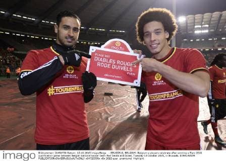 - BRUSSELS, BELGIUM: Belgium s players celebrate after winning a Euro 2016 qualification game between Belgian national soccer team Red Devils and Israel, Tuesday 13 October 2015, in Brussels. DIRKxWAEM  x04720338x
