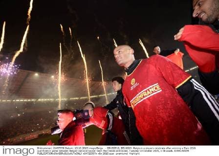 - BRUSSELS, BELGIUM: Belgium s players celebrate after winning a Euro 2016 qualification game between Belgian national soccer team Red Devils and Israel, Tuesday 13 October 2015, in Brussels. DIRKxWAEM  x04720357x