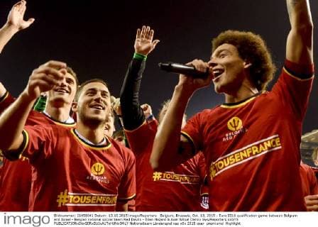 Belgium, Brussels, Oct. 13, 2015 - Euro 2016 qualification game between Belgium and Israel - Belgian national soccer team Red Devils - Eden Hazard & Axel Witsel Danny Gys Reporters xxGYS 