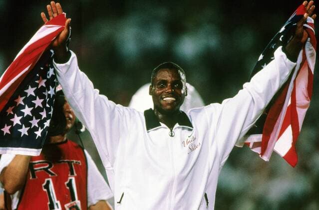 Carl Lewis fotografiert bei 100 meter der Herren am 23.08.1991 in Tokio. Leichtathletik WM 1991 in Tokio