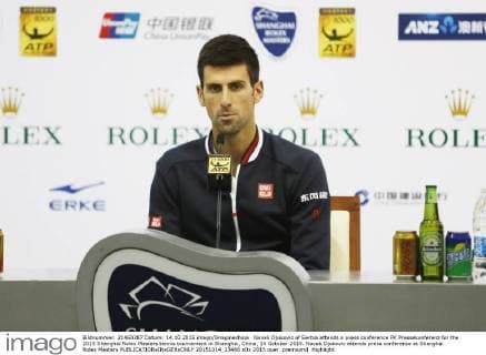 Novak Djokovic of Serbia attends a press conference PK Pressekonferenz for the 2015 Shanghai Rolex Masters tennis tournament in Shanghai, China, 14 October 2015. Novak Djokovic attends press conference at Shanghai Rolex Masters  20151014_13466