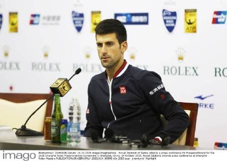 Novak Djokovic of Serbia attends a press conference PK Pressekonferenz for the 2015 Shanghai Rolex Masters tennis tournament in Shanghai, China, 14 October 2015. Novak Djokovic attends press conference at Shanghai Rolex Masters  20151014_66896