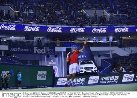 Oct. 14, 2015 - Shanghai, People s Republic of China - NOVAK DJOKOVIC of Serbia during the match against MARTIN KLIZAN (SVK) during the Shanghai Rolex Masters Tennis Tournament. Tennis 2015 - Shanghai Rolex Masters  - ZUMAm119
