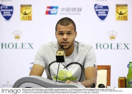 Jo-Wilfried Tsonga of France speaks during a press conference PK Pressekonferenz for the 2015 Shanghai Rolex Masters tennis tournament in Shanghai, China, 16 October 2015. Jo-Wilfried Tsonga attends press conference at Shanghai Rolex Masters  pbu346223_14