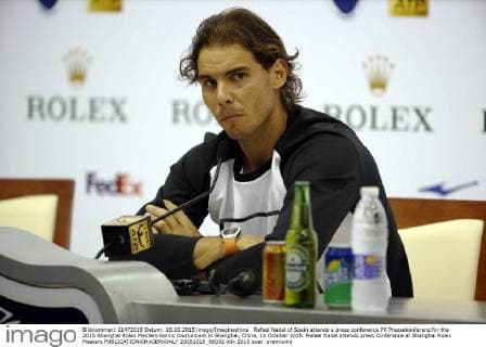 Rafael Nadal of Spain attends a press conference PK Pressekonferenz for the 2015 Shanghai Rolex Masters tennis tournament in Shanghai, China, 16 October 2015. Rafael Nadal attends press conference at Shanghai Rolex Masters  20151016_66032