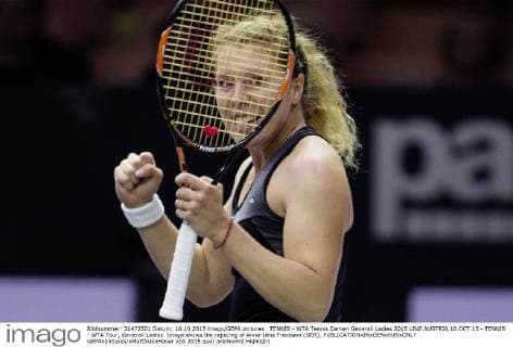 TENNIS - WTA Tennis Damen Generali Ladies 2015 LINZ,AUSTRIA,16.OCT.15 - TENNIS - WTA Tour, Generali Ladies. Image shows the rejoicing of Anna-Lena Friedsam (GER). GEPAxpictures xMatthiasxHauer
