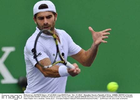 Oct. 17, 2015 - Shanghai, People s Republic of China - DANIEL NESTOR of Canada and EDOUARD ROGER VASSELIN of France (photo) during the match against SIMONE BOLELLI (ITA) and FABIO FOGNINI (ITA) during the Shanghai Rolex Master men s doubles. Tennis 2015 - Shanghai Masters  - ZUMAm119