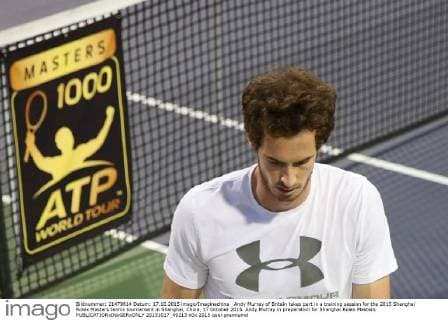 Andy Murray of Britain takes part in a training session for the 2015 Shanghai Rolex Masters tennis tournament in Shanghai, China, 17 October 2015. Andy Murray in preparation for Shanghai Rolex Masters  20151017_49213