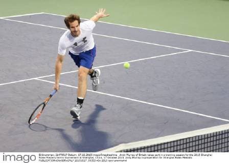 Andy Murray of Britain takes part in a training session for the 2015 Shanghai Rolex Masters tennis tournament in Shanghai, China, 17 October 2015. Andy Murray in preparation for Shanghai Rolex Masters  20151017_09353